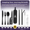 Taplord Portable Travel Silverware Set With Case, Includes 10 Pcs of Travel Utensils With Case, Stainless Steel Flatware Set For Camping, Lightweight (Black) view 2