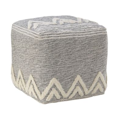 CC Home Furnishings 16" Gray and White Geometric Peaks Tufted Square Pouf Ottoman