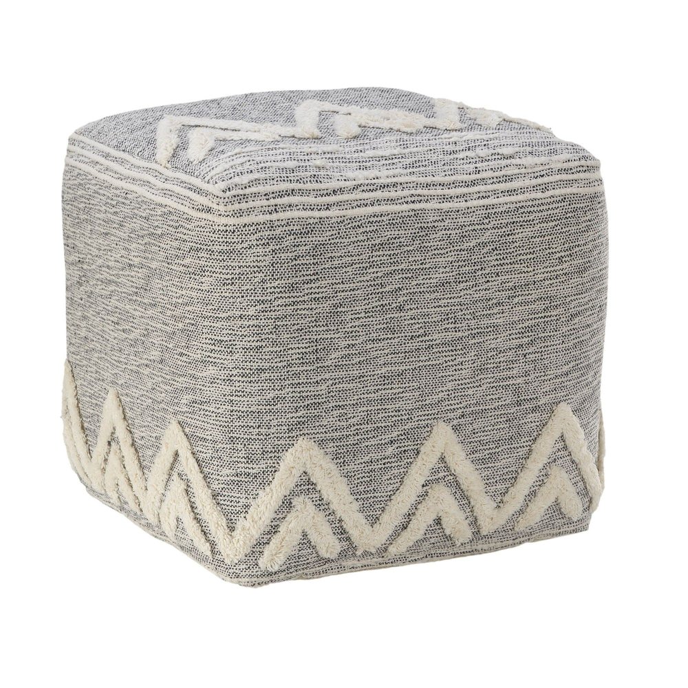 CC Home Furnishings 16" Gray and White Geometric Peaks Tufted Square Pouf Ottoman