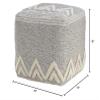 CC Home Furnishings 16" Gray and White Geometric Peaks Tufted Square Pouf Ottoman view 3
