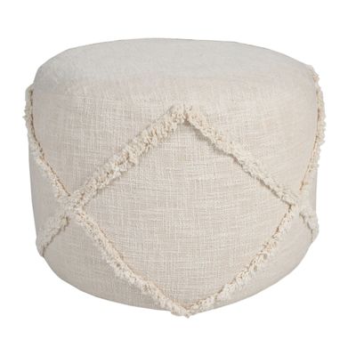 CC Home Furnishings 18" Beige Solid Texture Diamond Round Pouf Ottoman