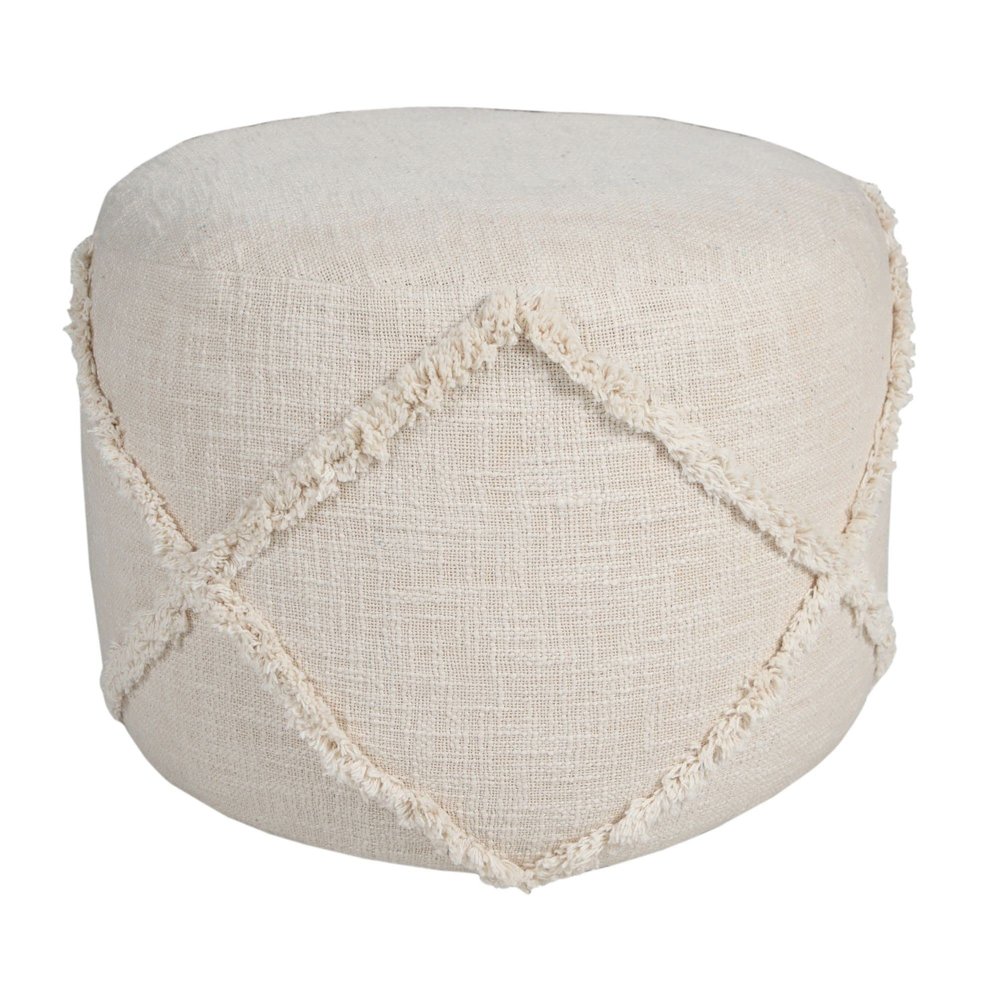 CC Home Furnishings 18" Beige Solid Texture Diamond Round Pouf Ottoman