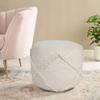 CC Home Furnishings 18" Beige Solid Texture Diamond Round Pouf Ottoman view 2