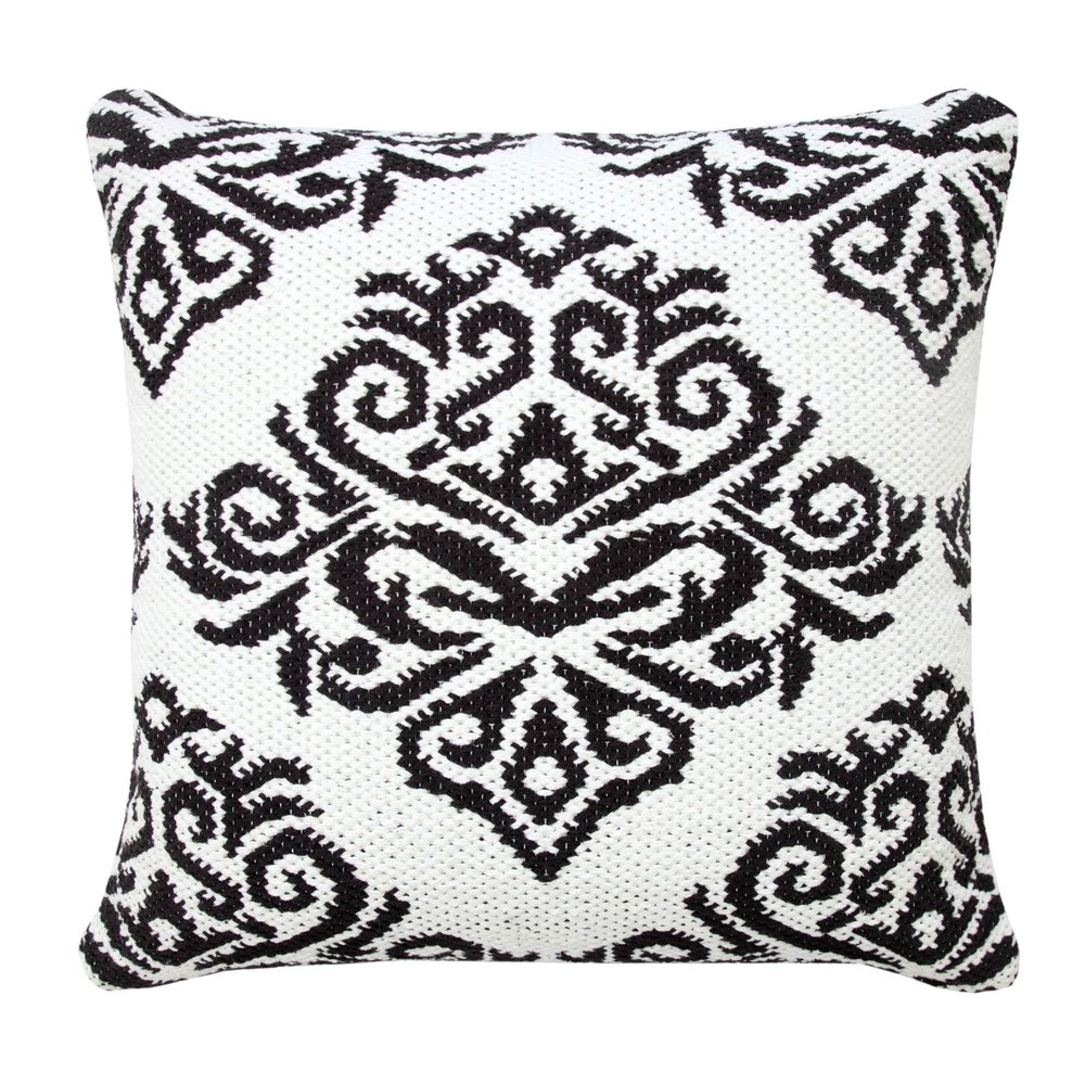 CC Home Furnishings 20" Black and White Damask Pattern Square Throw Pillow
