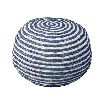 CC Home Furnishings 20" Navy and White Two Tone Hand Knitted Round Pouf Ottoman