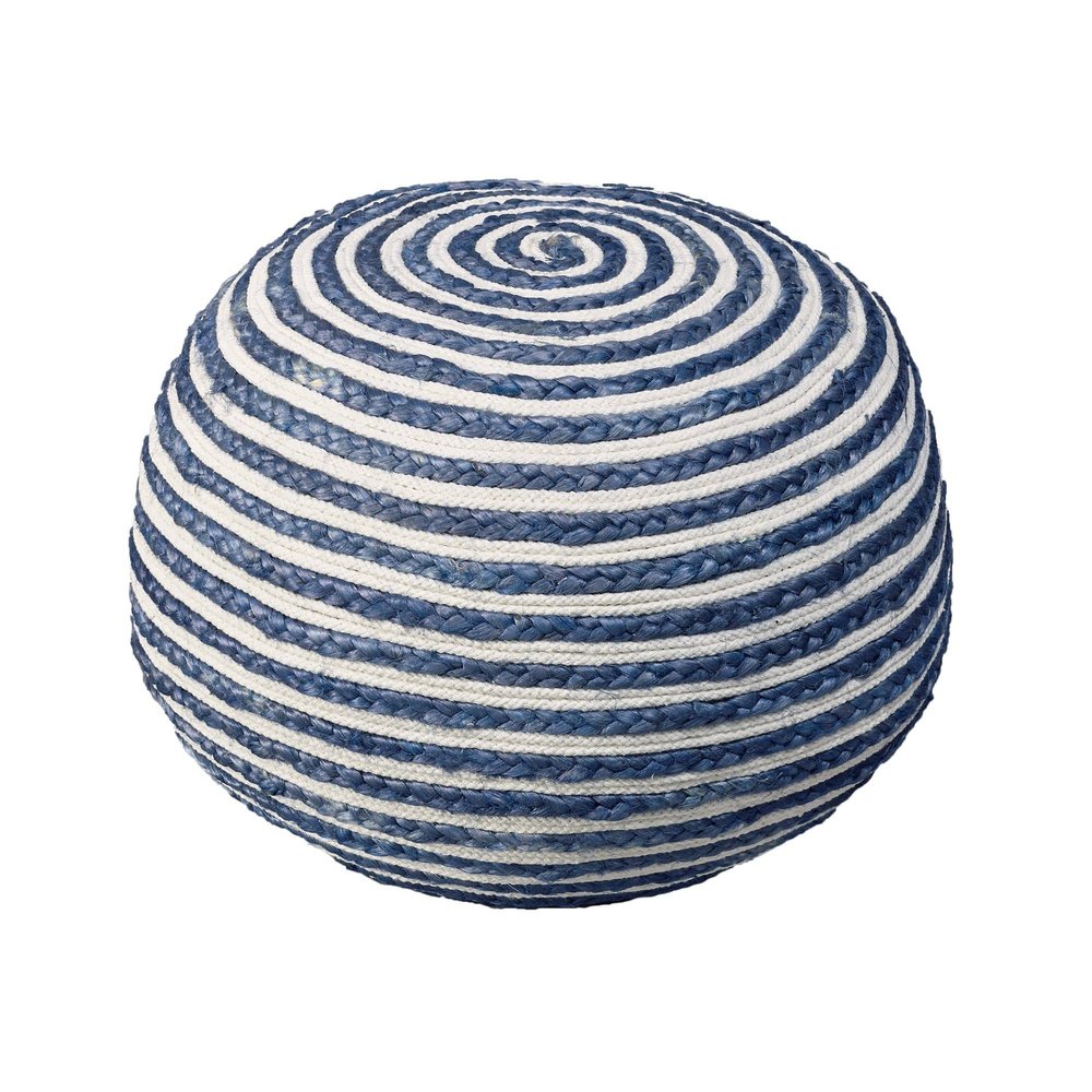 CC Home Furnishings 20" Navy and White Two Tone Hand Knitted Round Pouf Ottoman