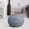 CC Home Furnishings 20" Navy and White Two Tone Hand Knitted Round Pouf Ottoman view 2