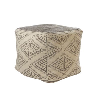 CC Home Furnishings 20" Taupe and Beige Geometric Handmade Square Pouf Ottoman