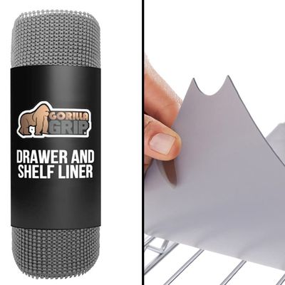 Gorilla Grip Drawer Liner and Wire Shelf Liners Set of 4, Drawer Liner Size 12 in x 20 FT in Gray, Non Adhesive, Wire Shelf Liner Size 14x36 in Charcoal, Waterproof Hard Plastic, 2 Item Bundle