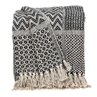 CC Home Furnishings Beige and Black Transitional Woven Handloom Throw Blanket 52" x 67"