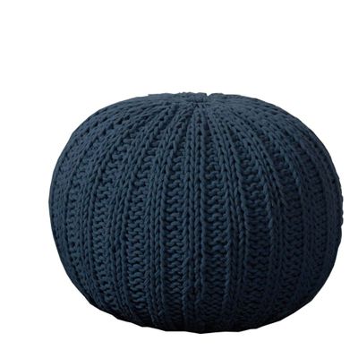 CC Home Furnishings 20" Solid Navy Blue Hand Knitted Round Pouf Ottoman