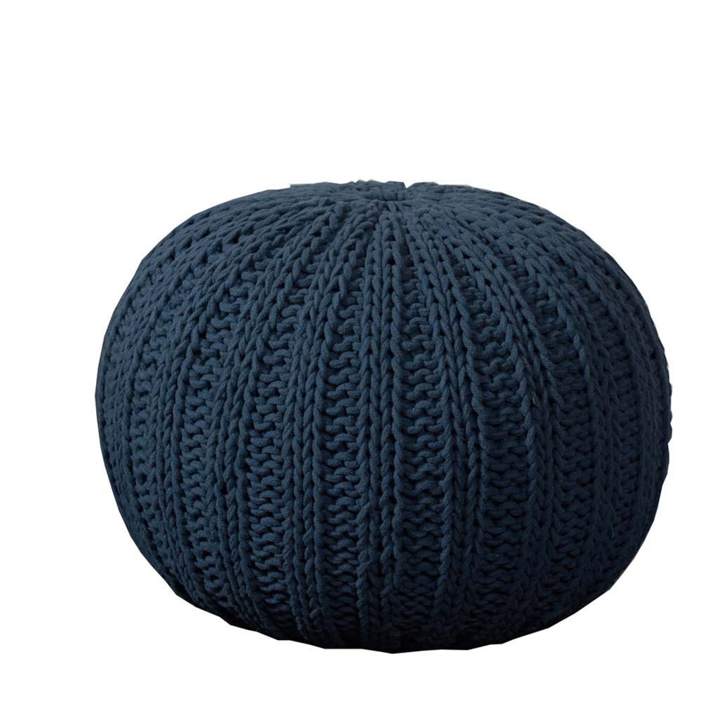 CC Home Furnishings 20" Solid Navy Blue Hand Knitted Round Pouf Ottoman