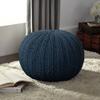 CC Home Furnishings 20" Solid Navy Blue Hand Knitted Round Pouf Ottoman view 2