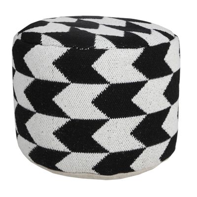 CC Home Furnishings 18" White and Black Chevron Arrow Round Pouf Ottoman