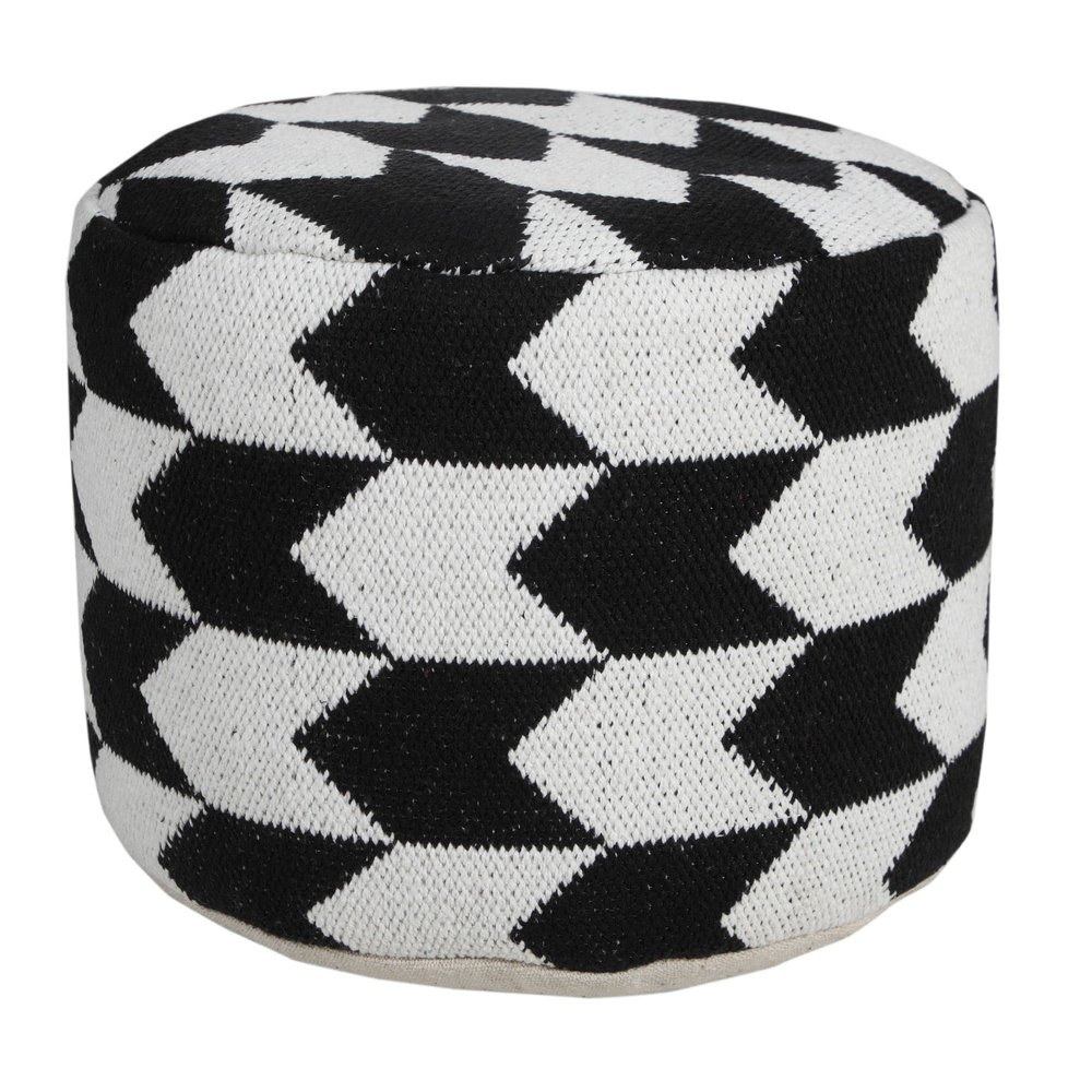 CC Home Furnishings 18" White and Black Chevron Arrow Round Pouf Ottoman