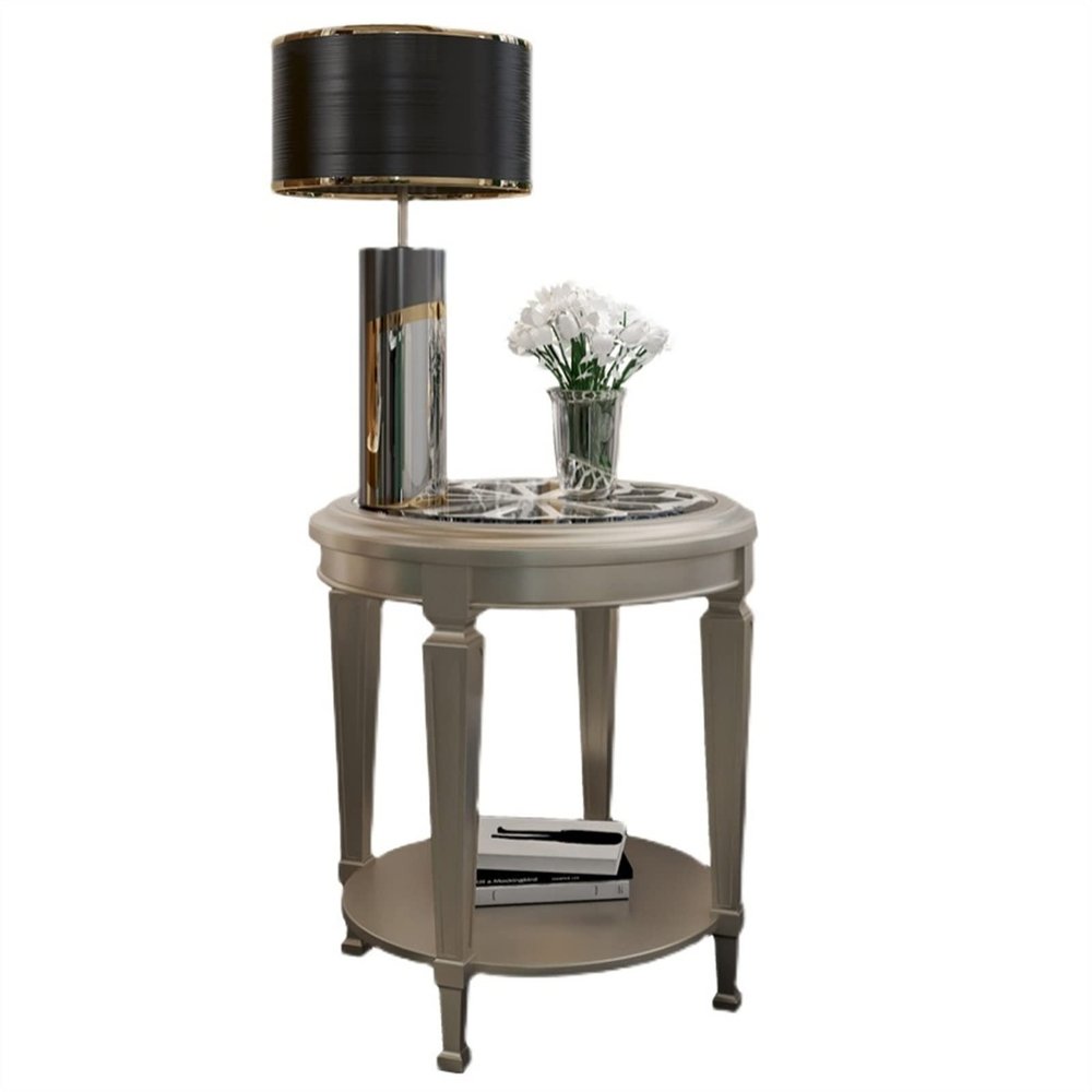 BNNP Tea Table for Living Room 2 Tier Round Side Table with Open Storage and Wooden Legs, Small Coffee Table Next to Sofa, Bedroom Bedside Table Coffee Table (Size : 50 * 50 * 66cm)