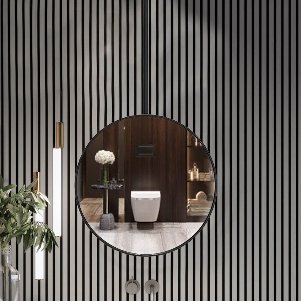 Gaommini Large Circle Mirror, Ceiling Mounted Hanging Mirror, Black Metal Frame Mirror for Bathroom Vanity Makeup, Wall Round Mirror (Size : Diameter-50CM/19.7INCH)