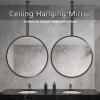 Gaommini Large Circle Mirror, Ceiling Mounted Hanging Mirror, Black Metal Frame Mirror for Bathroom Vanity Makeup, Wall Round Mirror (Size : Diameter-50CM/19.7INCH) view 3