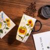 DUSVALLY Ceramic Tall Coffee Mug, Friends Coffee Cup Gift Set, Travel Mug with Lid for Office and Home, Porcelain Mug Unique Gifts for Women and Man, 17 oz Large Cup,Sunflower view 3