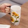DUSVALLY Ceramic Tall Coffee Mug, Friends Coffee Cup Gift Set, Travel Mug with Lid for Office and Home, Porcelain Mug Unique Gifts for Women and Man, 17 oz Large Cup,Sunflower view 4