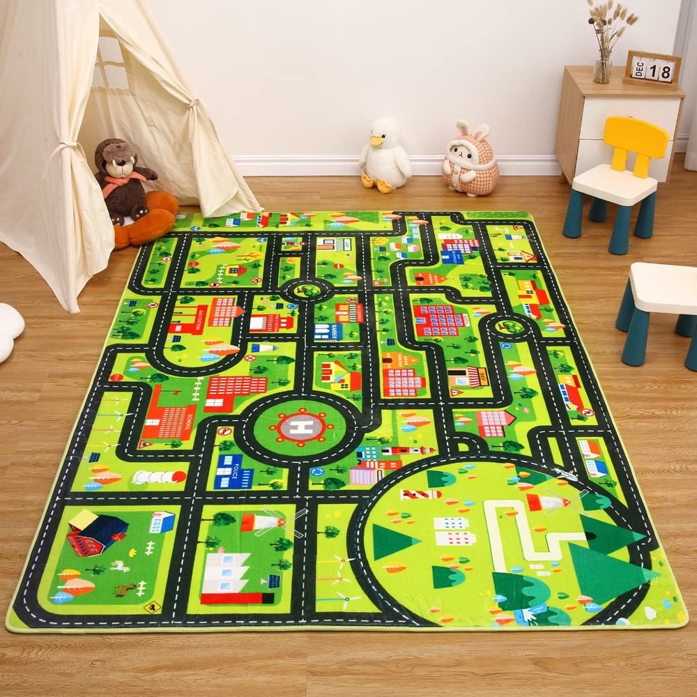 GlowSol Kids Carpet Playmat Kids Rug 810 City Life Rug for Playing with Cars Educational Play Rug Traffic Road Kids Play Mat Non-Slip Non-Shedding Area Rug for Crawling Nursery