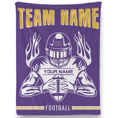 Custom Football Player Blanket with Team Name Text and Number, Personalized Football Throw Blankets, Unique Gifts for Football Lovers, Fans, Teammate, Friend