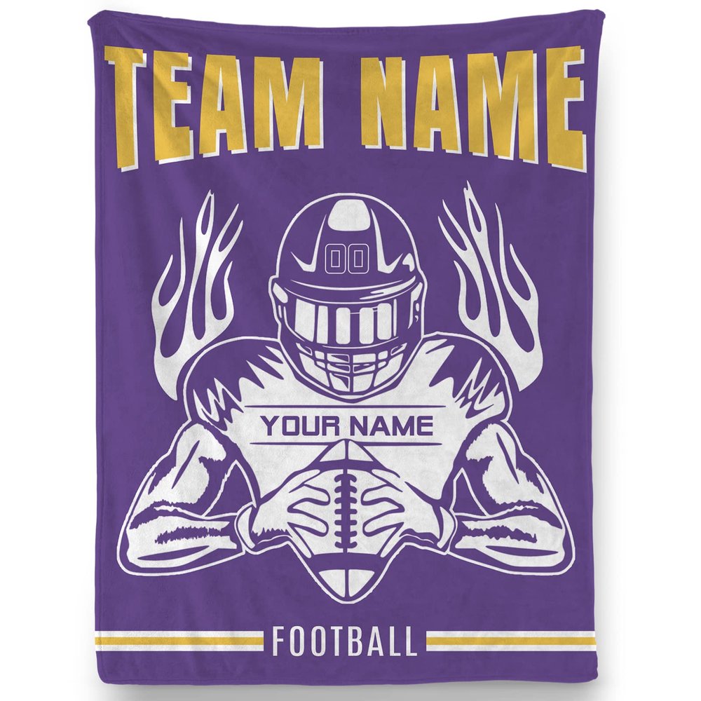 Custom Football Player Blanket with Team Name Text and Number, Personalized Football Throw Blankets, Unique Gifts for Football Lovers, Fans, Teammate, Friend