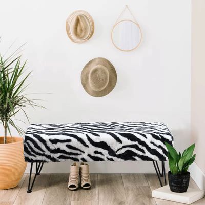 Home Soft Things Zebra Type Ottoman Bench 46" x 16" x 17" Rectangle Footrest Upholstered Mink Fabric Decor for Living Room End of Bed Entryway or Bedroom Sitting Stool with Storage Need Assemble