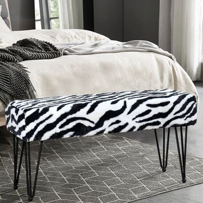 Home Soft Things Zebra Type Ottoman Bench 46" x 16" x 22" Rectangle Footrest Upholstered Mink Fabric Decor for Living Room End of Bed Entryway or Bedroom Sitting Stool with Storage Need Assemble