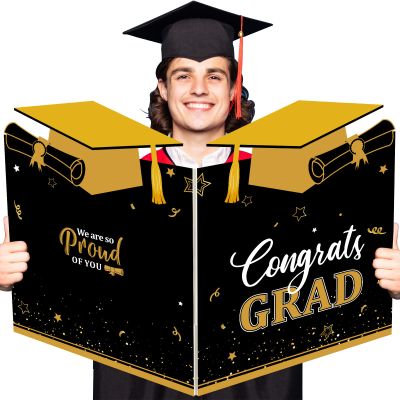 Roowest Jumbo Graduation Card Guest Book 2026 Graduation Party Decorations Class of 2026 Big Giant Card for College High School Party, 24.8 x 16 Inches(Black, Gold)