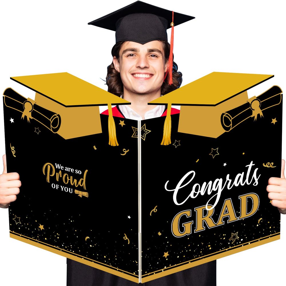 Roowest Jumbo Graduation Card Guest Book 2026 Graduation Party Decorations Class of 2026 Big Giant Card for College High School Party, 24.8 x 16 Inches(Black, Gold)