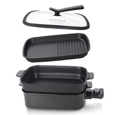 AEWHALE 2-in-1 Multifunctional Electric Grill,Indoor Smokeless Electric Griddle Electric Skillet with Removable Non-Stick Plate+Pot+Lid,1400W Adjustable Temperature Party Griddle