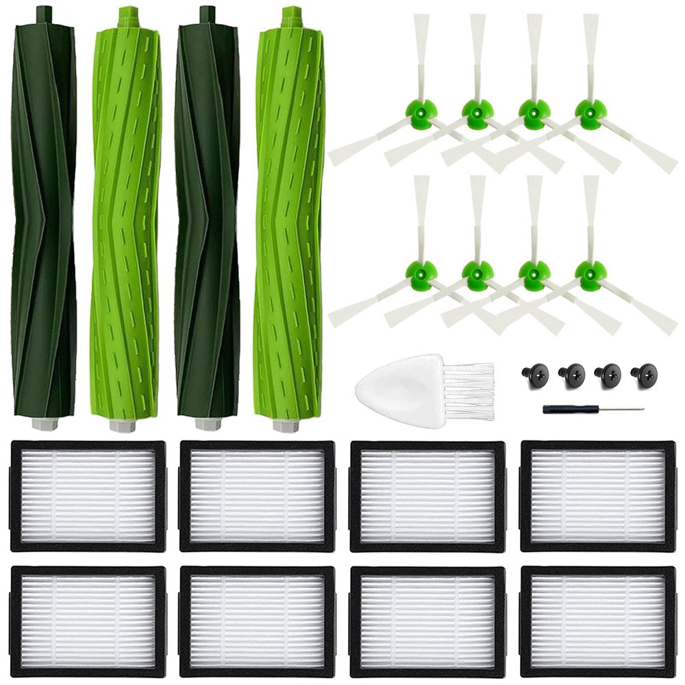 18 Pack Roomba Replacement Parts for iRobot Roomba i7 i7+ i3 i3+ i4 J7J7+/Plus i6 i6+ i5+j5+ i8 +/Plus E5 E6 E7 I & E & J Series Vacuum Cleaner, 2 Set of Roller Brush & 8 Filters & 8 Side Brushes