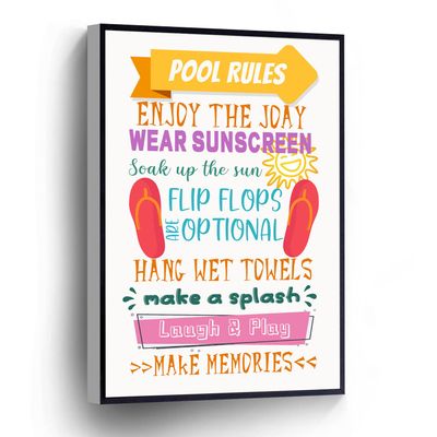 Pool Rules Canvas Wall Art Rainbow Font Poster Laugh Play Sign Stretched And Framed Ready To Hang For Living Room,Bedroom,Classroom Etc (16" X 24")