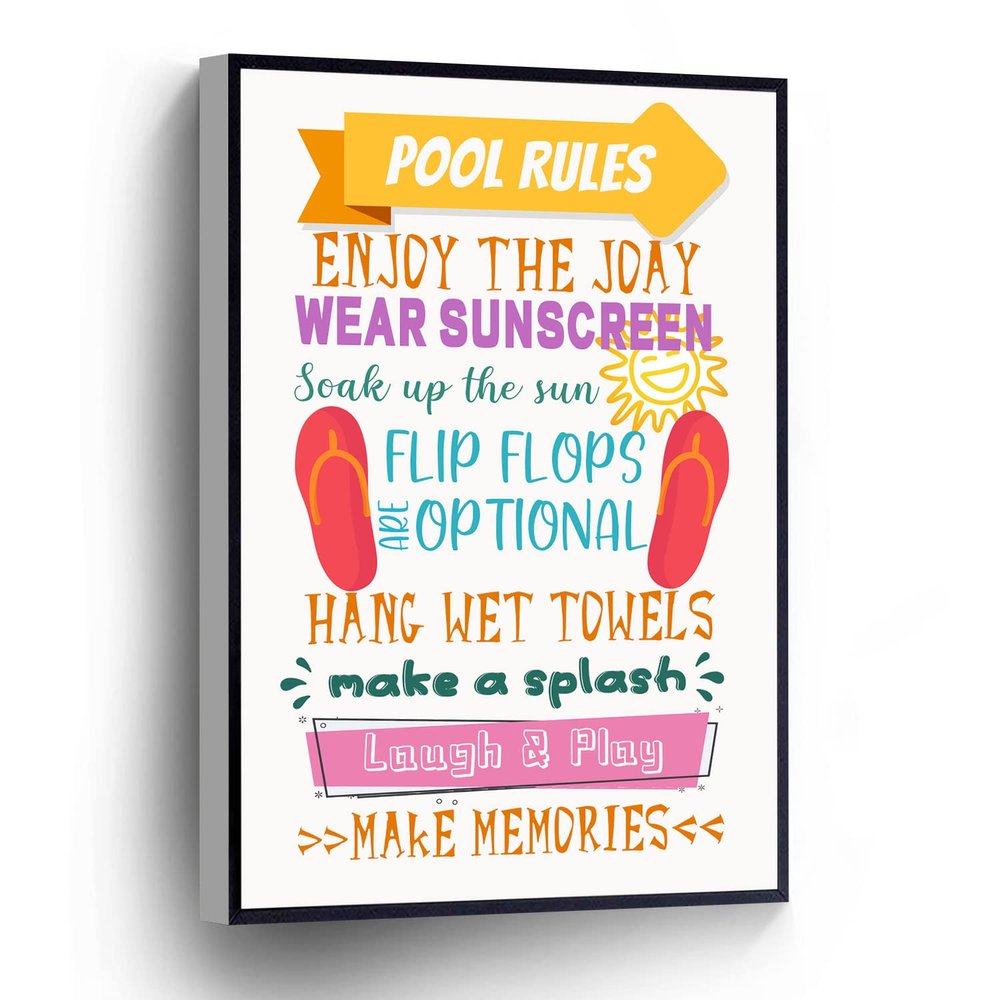 Pool Rules Canvas Wall Art Rainbow Font Poster Laugh Play Sign Stretched And Framed Ready To Hang For Living Room,Bedroom,Classroom Etc (16" X 24")