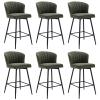CIMOO Green Leather Counter Stools Set of 6 Mid Century Modern Bar Stools Upholstered Counter Height Stool Chairs Green 26 Inch Kitchen Island Chairs with Back, PU Faux Letaher view 1