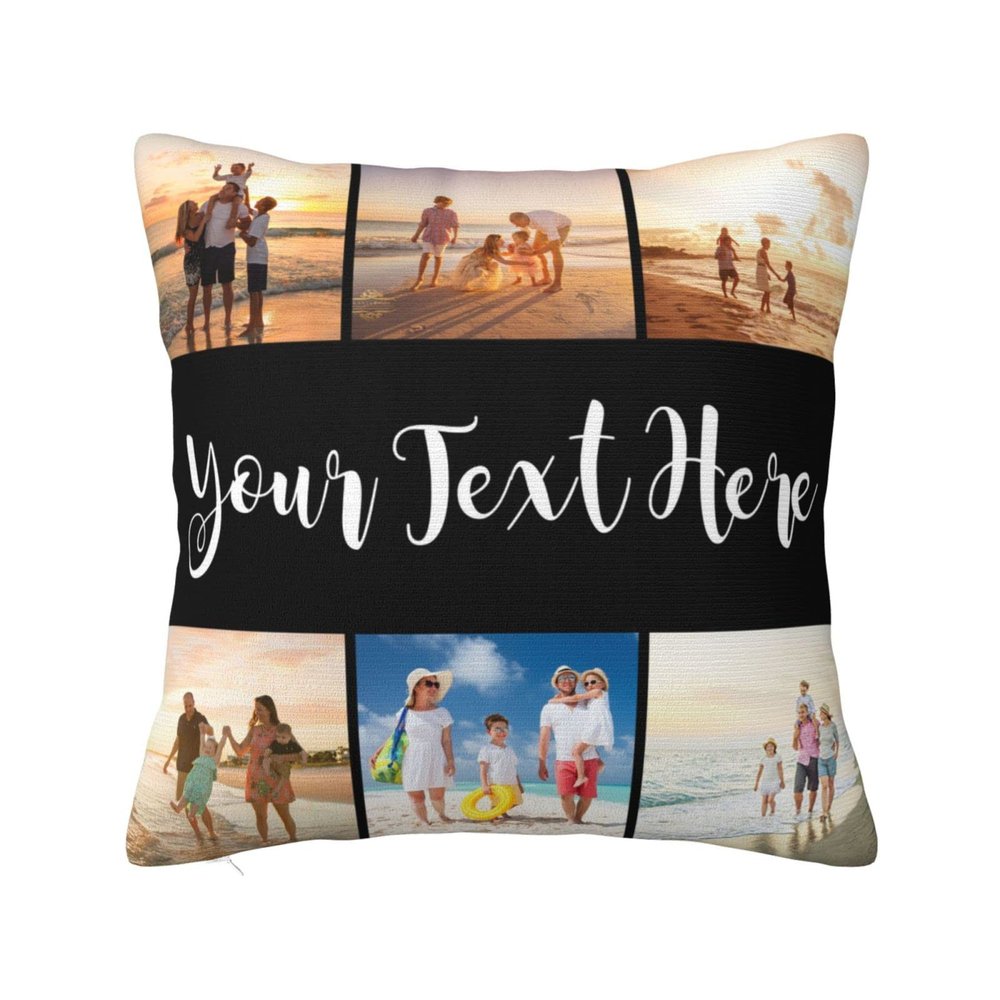 AMAPARK Customized Throw Pillow Covers Personalized Pillow Case with Photo Text, Square Pillowcase Cushion Covers for Sofa Couch Bed Chair Farmhouse Decorative Multi Sizes, 6 Photos, 26"x26"