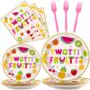 OBUSATT 96Pcs Twotti Frutti Party Supplies Summer Fruit 2nd Birthday Paper Plates Napkins Fruit Party Decorations Lemon Watermelon Pineapple Strawberry Dinnerware Favor Tableware Serves 24 view 1