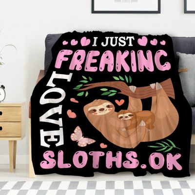 Avalokitesvara I Just Freaking Love Sloths Flannel Blanket Super Soft and Warm for Bed Couch Sofa 120x90 Inch King Blanket for Family