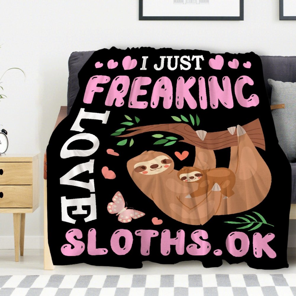 Avalokitesvara I Just Freaking Love Sloths Flannel Blanket Super Soft and Warm for Bed Couch Sofa 120x90 Inch King Blanket for Family