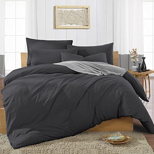British Linen's - 100% Egyptian Cotton Duvet Cover Set, 3 Piece Luxury Soft Comforter Bedding Set with Zipper Closure & 600 Thread Count Quilt Cover Sets - Dark Grey Solid, Oversize King Plus.