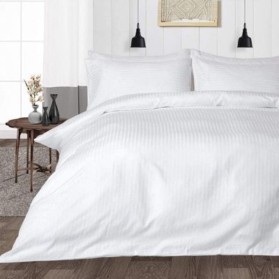 British Linen's - 100% Egyptian Cotton Duvet Cover Set, 3 Piece Luxury Soft Comforter Bedding Set with Zipper Closure & 600 Thread Count Quilt Cover Sets - White Stripe, Twin.