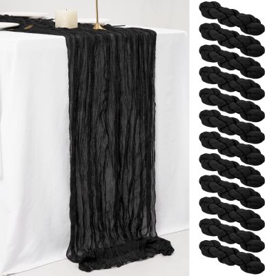 12 Pack 10Ft Black Cheesecloth Table Runner 35 x 120 inch Boho Gauze Cheese Cloth Table Runner Vintage Rustic Sheer Runners for Wedding Bridal Shower Birthday Party Cake Table Decorations