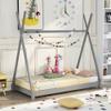 CNANXU Solid Wood Twin Size Canopy Platform Bed with Triangle Structure, Twin Floor Bed Frame for Boys, Girls, Teens, Mattress Base, No Box Spring Needed (Gray) view 1