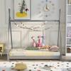 CNANXU Solid Wood Twin Size Canopy Platform Bed with Triangle Structure, Twin Floor Bed Frame for Boys, Girls, Teens, Mattress Base, No Box Spring Needed (Gray) view 3