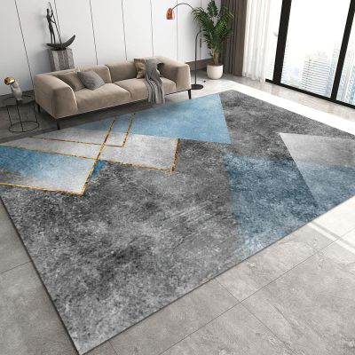 Gray Blue Geometric Marble Texture Area Carpet, Distressed Vintage Gold Line Decorative Rug, Washable Non-Slip Breathable Durable for Living Room Bedroom Study Dining Room Office5 x 8ft