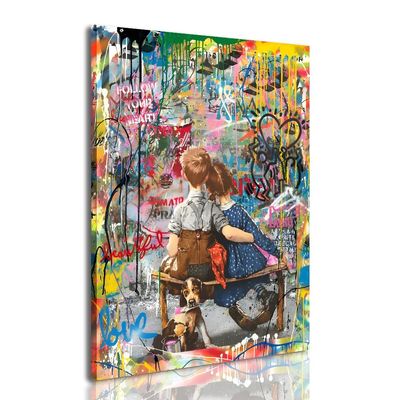 WYAHJKWT Framed Banksy Street Graffiti Wall Art, Abstract Canvas Print, Multicolor, Contemporary, Ready to Hang, 28x42 inches, Bedroom, Living Room, Office