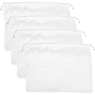 CALLARON 4 Piece White Silk Drawstring Pouch Bags for Party Favors