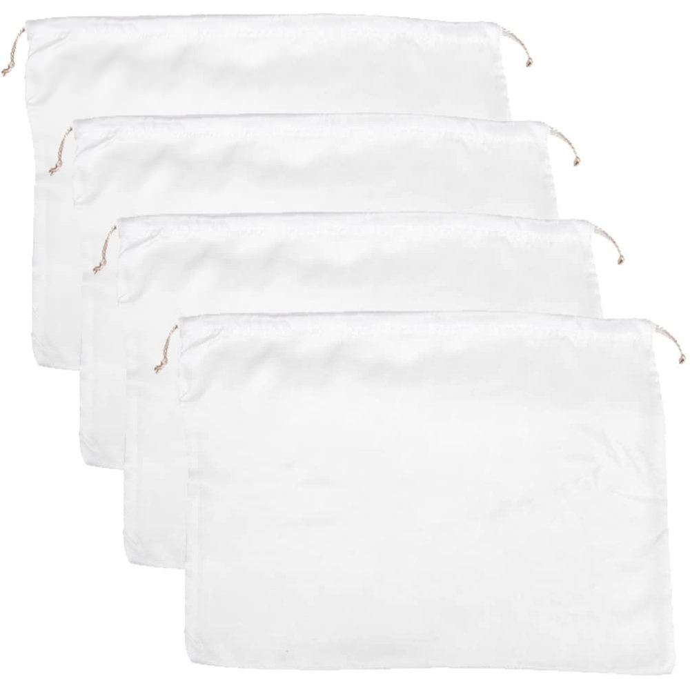 CALLARON 4 Piece White Silk Drawstring Pouch Bags for Party Favors