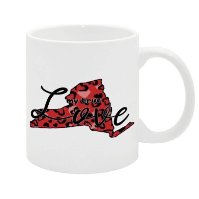 New York Coffee Mug Red Heart Leopard State of New York My True Love Valentine's Day Mug Cup Coffee Tea Mug for Anniversary Wedding Gifts for Husband Wife, Girlfriend Boyfriend Gift Ideas 11oz